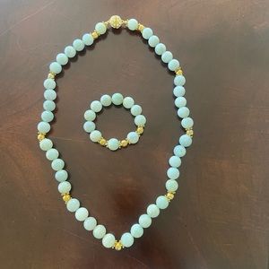 Milky Aquamarine set of Beads Necklace and Bracelet